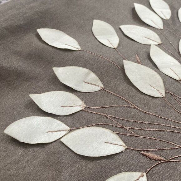 Beige Ivory Grey Tree Loose Leaf Table Runner Linen Home Decor - Picture 3 of 4